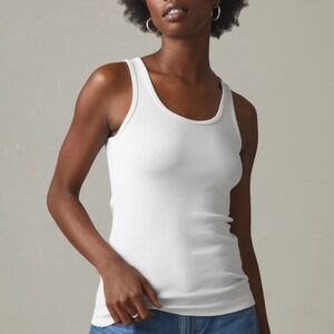American Giant Womens Ribbed Tank Top White Size L Cotton Spandex Basic Layering